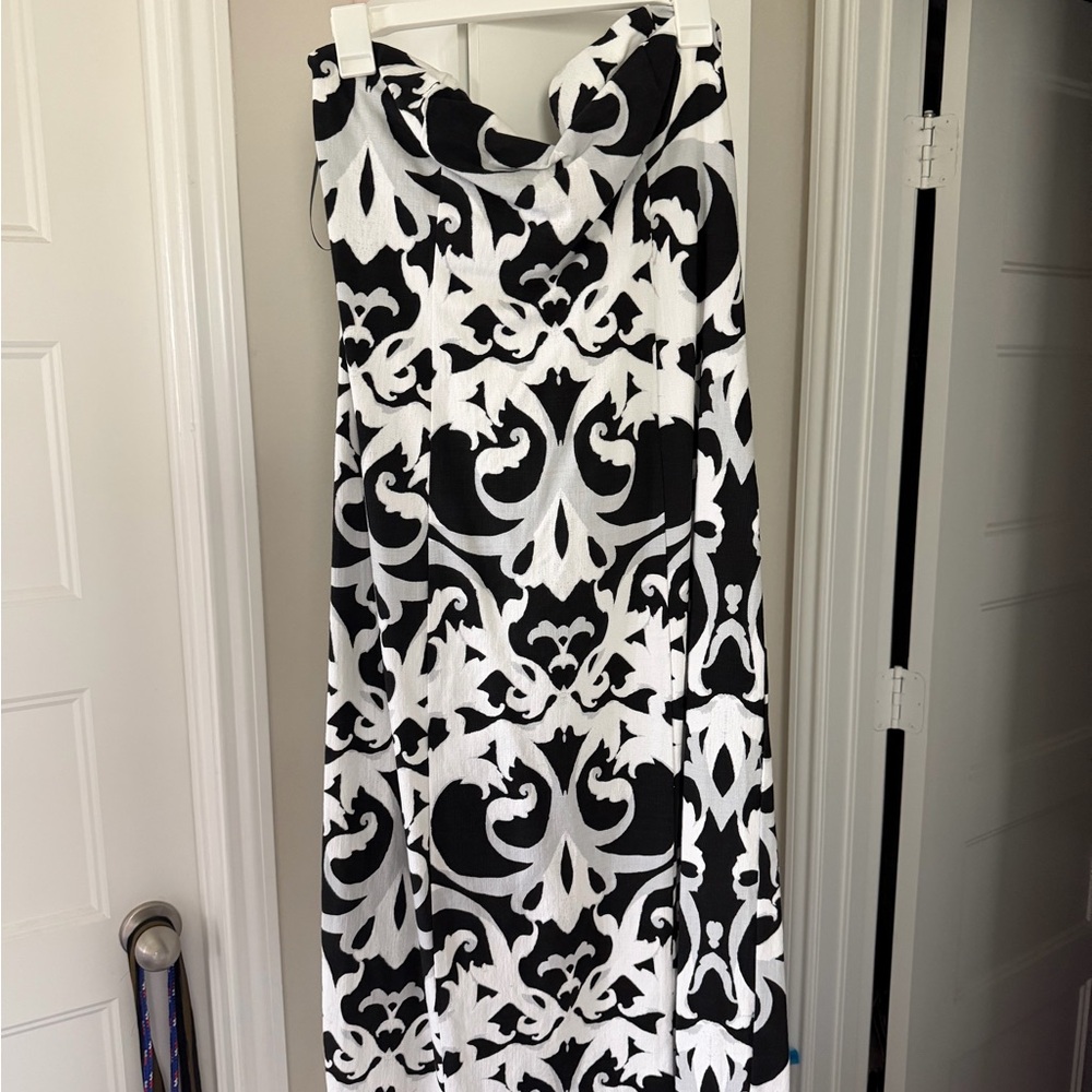 H&M Black and White Strapless Printed Maxi Dress
